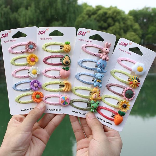

5pcs/set girls cute cartoon animal fruit hairpin sweet kids flower hair clip headband barrettes fashion bb accessories, Slivery;white
