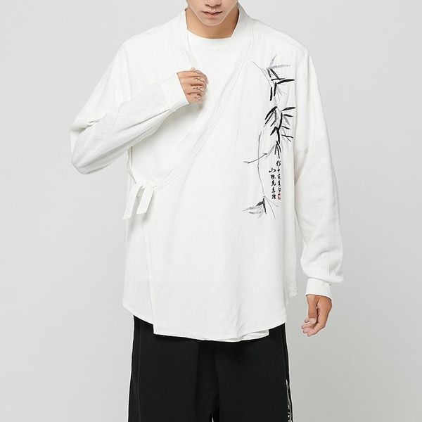 

ethnic clothing embroidery bamboo japanese cardigan retro chinese kimono yukata men plus size long sleeve jacket hanfu samurai costume haori, Red