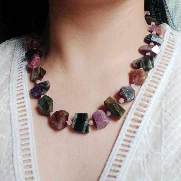 

chokers lii ji real stone chunky necklace labradorite tourmaline rose quartz 52cm women jewelry gift, Golden;silver