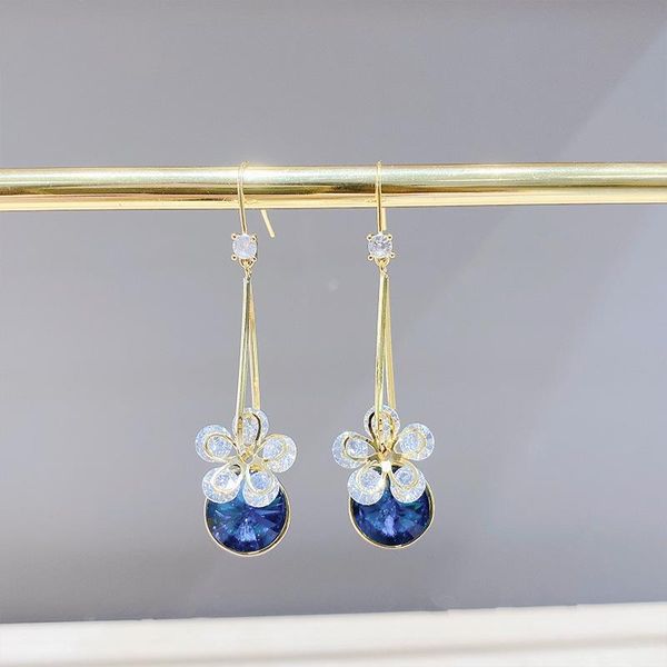 

dangle & chandelier exquisite cz blue zircon earrings unique flower, Silver