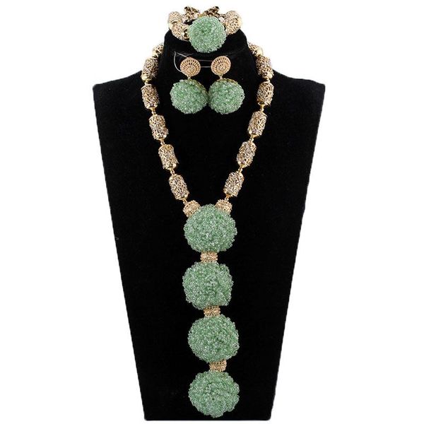 

earrings & necklace light green long pendant crystal sets golden beads 2021 spring style pjw2110, Silver