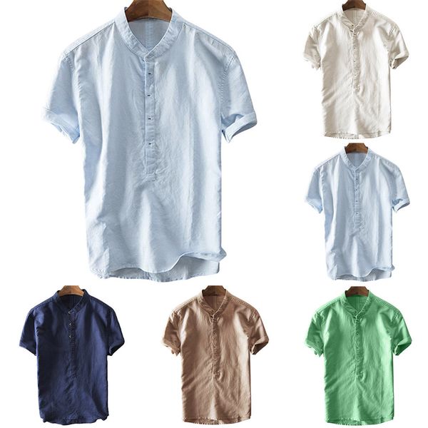 

men's fashion shirts 2021 summer fashion cotton linen sleeve casual large wear, White;black