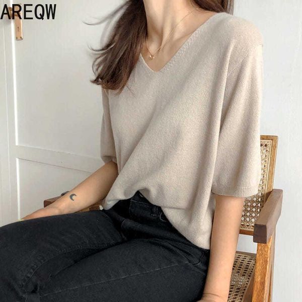 

super fire short-sleeved women's t-shirt 2021 loose lazy wind fairy ice knit top, White