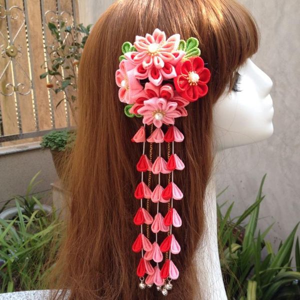 

party masks handmade japanese sakura headwear kimono accessories headdress tassel fabric flower hairpin classic cherry clip headband