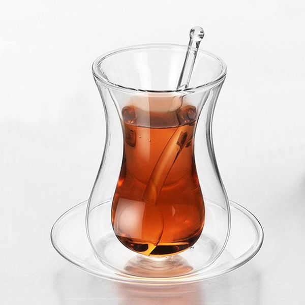 

arrival 150ml coffee mug with saucer glass spoon set insulated double transparent domestic tea water wine glasses