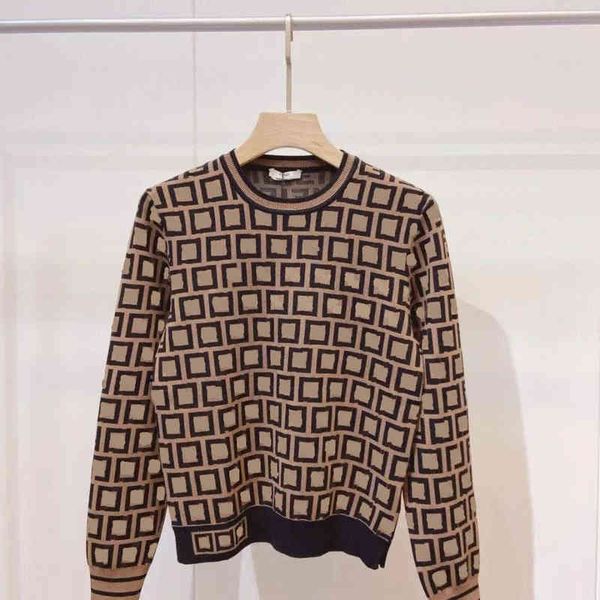 

designer high-quality women's knits pullover sweater full-body f jacquard loose round neck long-sleeved sweaters, White