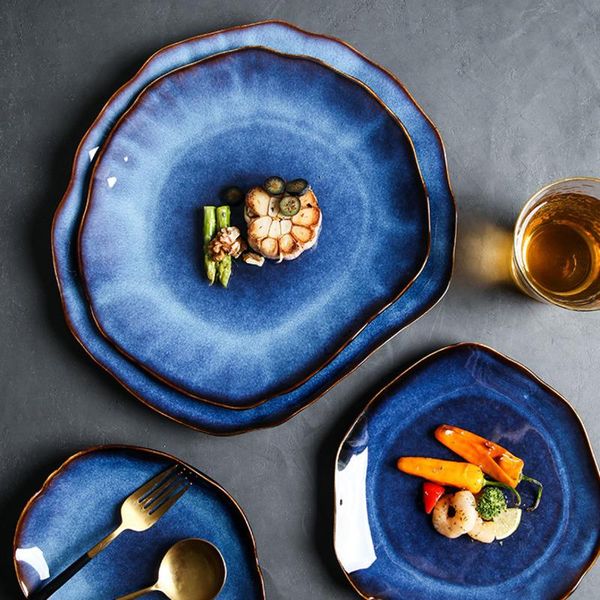 

dishes & plates japanese ceramic flat plate dish pottery irregular dinnerware salad platter set kitchen decoration tableware