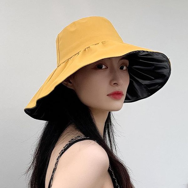 

wide brim hats 2021 ladies sun hat korean black glue anti-uv uv foldable big show face little fisherman, Blue;gray