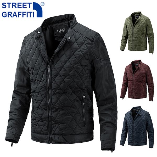 

2021 new fashion winter warm motor windbreaker grid et autumn casual outwear slim thick ets men parkas coat, Black;brown