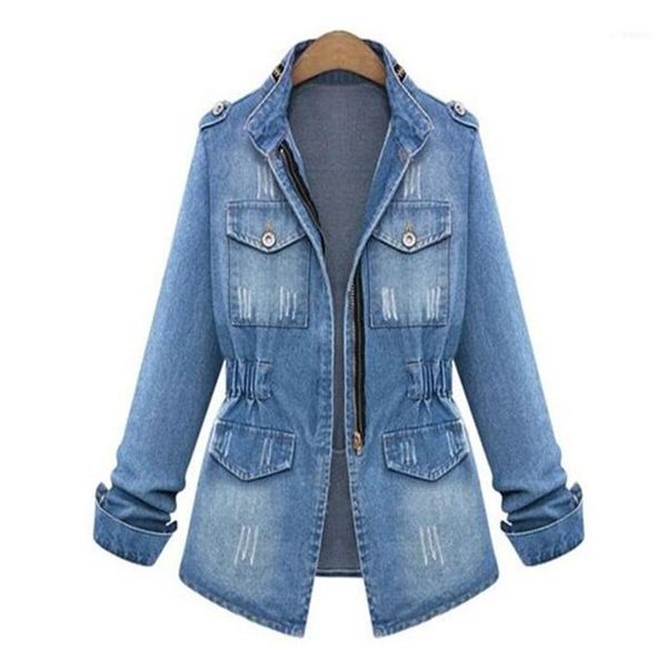 

spring autumn women coat slim denim jacket jeans clothing pocket zipper casual female jackets plus size long sleeve1, Black;brown