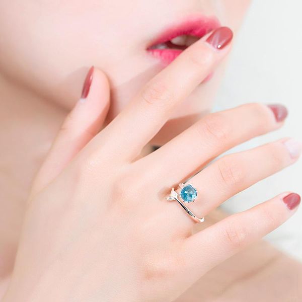

wedding rings bohemia bule cubic zircon open crystal mermaid bubble for women girl gift statement jewelry adjustable finger ring, Slivery;golden