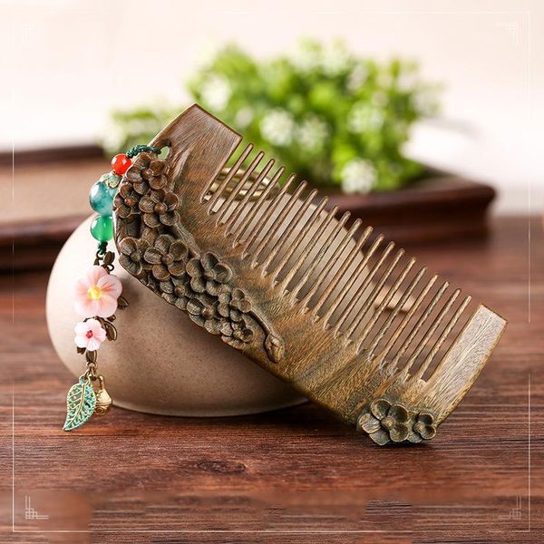 

hair brushes green sandalwood comb girls with the massage classical handmade, Silver