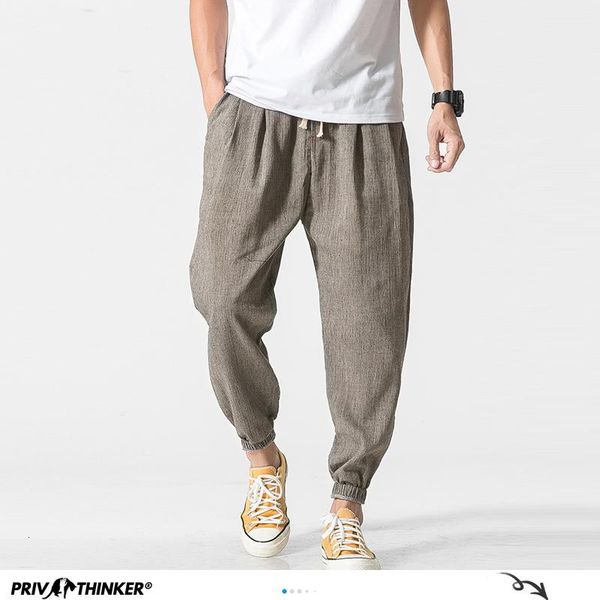 

cotton linen casual harem pants men joggers man summer trousers male chinese style baggy 2021 harajuku clothe men's, Black