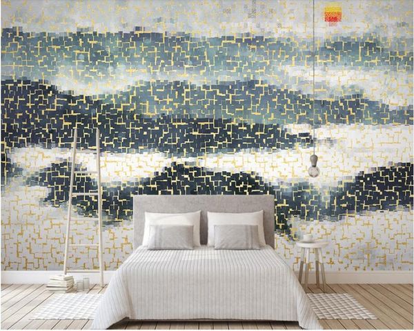 

wallpapers papel de parede ink landscape golden geometric abstract wallpaper living room tv wall kitchen kids restaurant bar 3d mural
