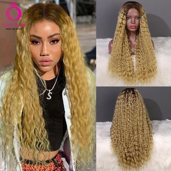 

synthetic wigs oley hair glueless long honey blonde curly wig heat resistant ombre lace front cosplay for black women