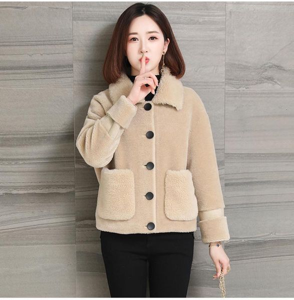 

women's fur & faux women ladies warm artificial wool coat short jacket winter parka outerwear oversize casual elegant casaco t6cy, Black