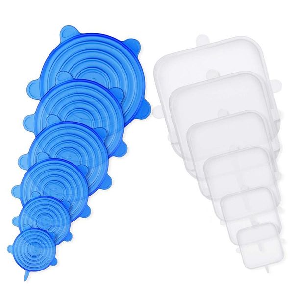 

kitchen storage & organization 12 pcs round and square sizes silicone lids covers stretch bowl covers, reusable sa