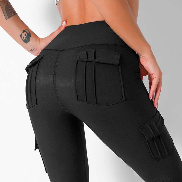 

pocket tracksuits multi women's work clothes splicing tight sports running fitness yoga pants, Gray