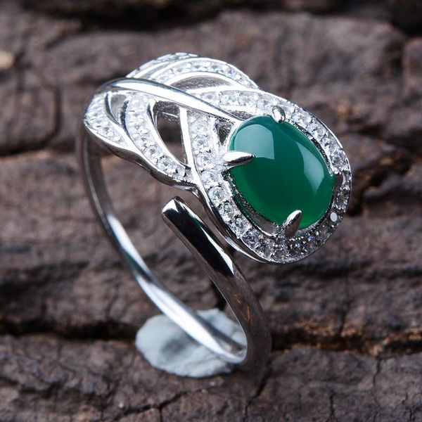 

cluster rings brand natural green agate jade jasper ring with 925 sterling silver jadeite jewelry rose gold, Golden;silver