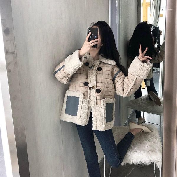 

winter coat women outwear trend jacket sheepskin parkas casual fashion female warm faux lamb fur parkas1, Black