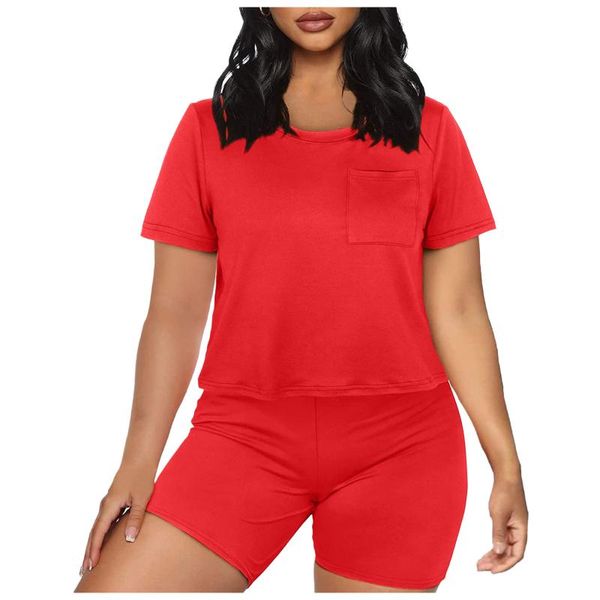 

women's tracksuits summer cotton short sets women casual two pieces sleeve t shirts and high waist pants solid outfits tracksuit, Gray