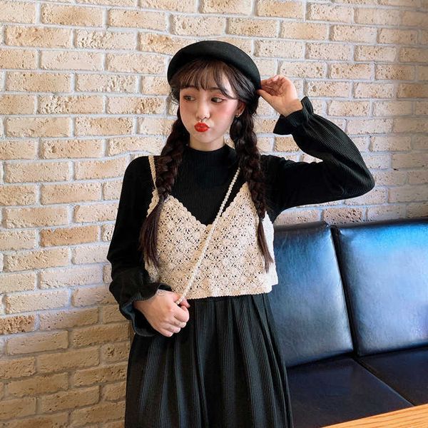 

suspender early autumn 2021 frh women's drs dign sense pullover french small black skirt children, Black;gray