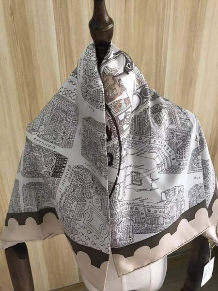 

scarves 2021 arrival fashion elegant brand design 100% silk scarf 90*90 cm square shawl twill wrap for women lady girl, Blue;gray