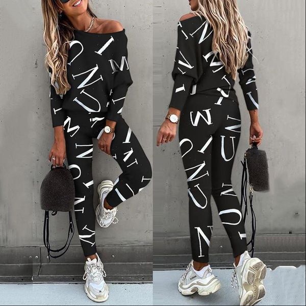 

casual sport suit print women tracksuits long sleeve pants two piece set spring autumn ropa mujer, Gray