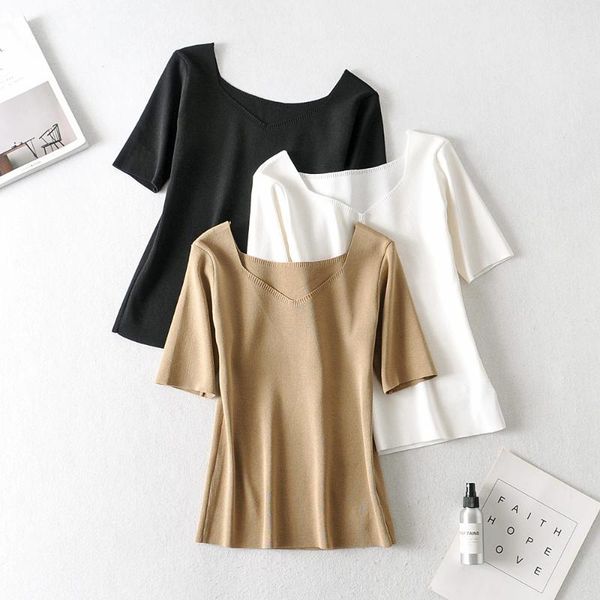 

women's t-shirt 2021 fashion women tees ins knit t-shirts knitwear m5464, White