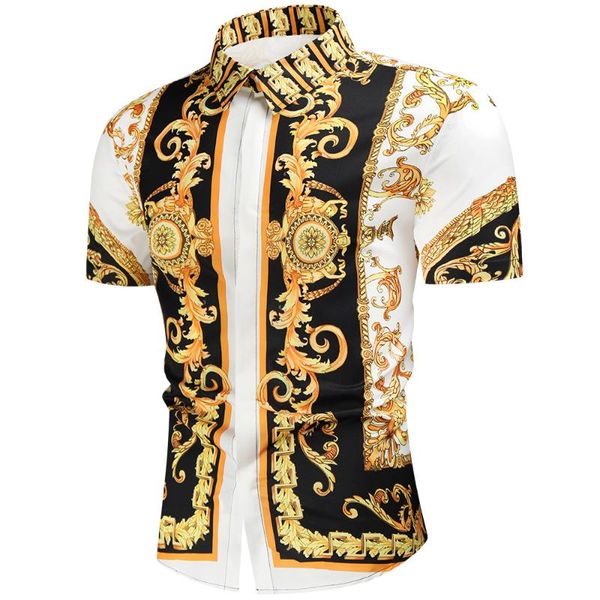 

men's casual shirts luxury royal shirt men slim fit short sleeve paisley print camisa social masculina manga longa prom party, White;black