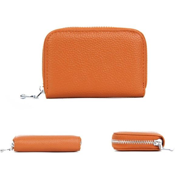 

card holders holder women business leather wallet prevent rfid zipper female aic88, Brown;gray