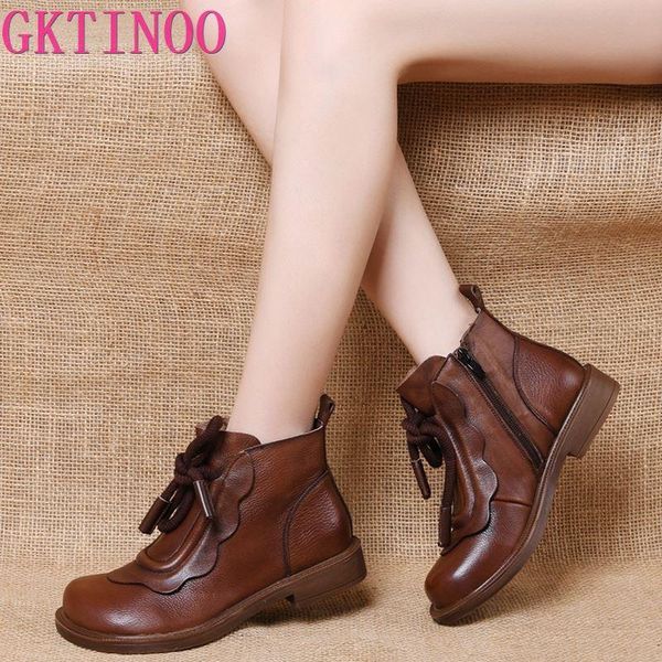 

boots gktinoo winter fashion ankle genuine leather short soft casual women shoes mother 35-40, Black