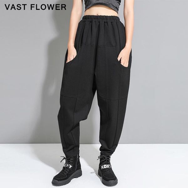 

women's pants & capris black high waist harem women pleated elastic pockets 2021 spring autumn loose casual trousers fashion streetwear, Black;white