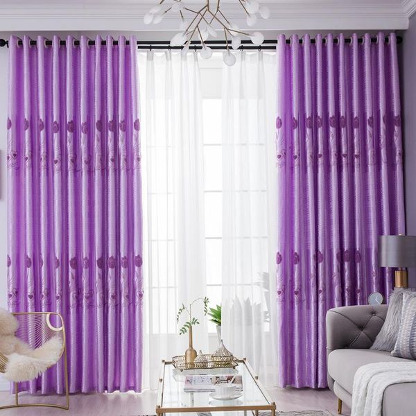 

curtain & drapes 1pcs simple and modern perforated embroidered bedroom living room balcony floor-to-ceiling window shade cloth f8390