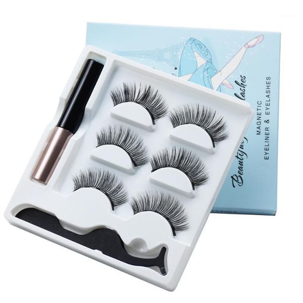 

pairs of magnetic eyelashes waterproof eyeliner and tweezers magnet faux mink makeup 3d false set1