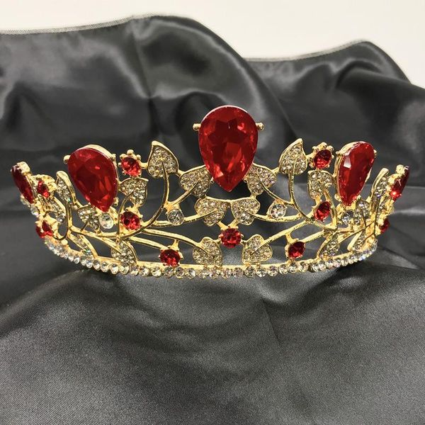 

hair clips & barrettes crown ornament bridal wedding accessories simple alloy red crystal electroplating dress jewelry lb, Golden;silver