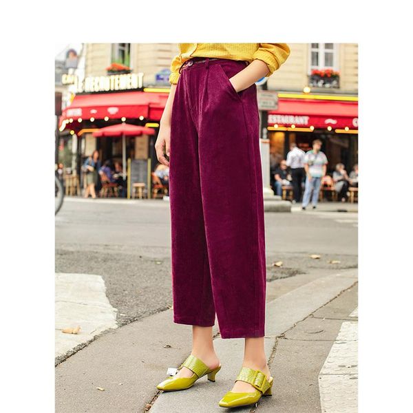 

women's pants & capris inman autumn arrival velvet high waist slim vintage literature loose ankle length pant, Black;white