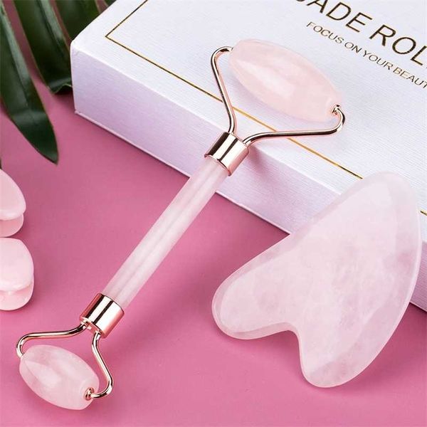 

face massage jade roller rose quartz natural stone gua sha slimmer lift wrinkle double chin remover beauty care slimming tools 220125