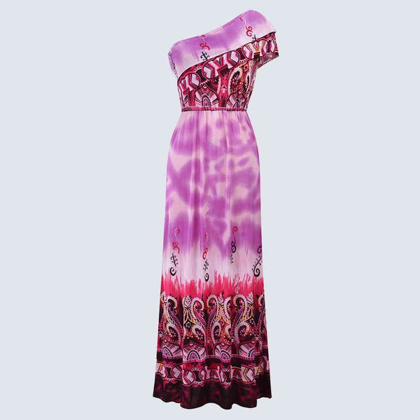 

dresses women long maxi beach sun retro one-shoulder designed casual floral print 1h007, Black;gray