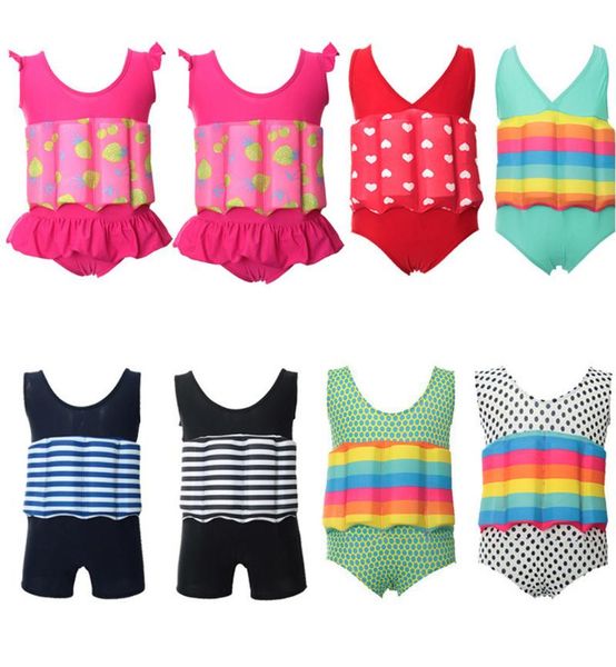 

one-pieces kids swimwear sleeveless float suit with adjustable buoyancyÂ conjoined swimsuit girl swimming bathing beachwear, Black