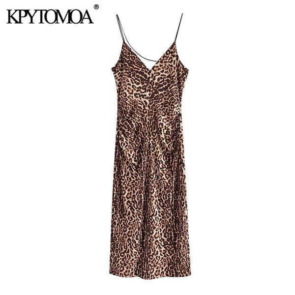 

women fashion leopard print midi dress vintage backless zipper thin straps female dresses vestidos mujer 210416, Black;gray