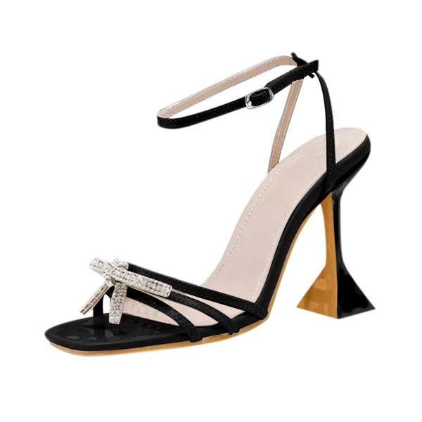 

sandals jaycosin 2021 women ladies high heels shoes summer fashion plus size bow rhinestone strap heel, Black