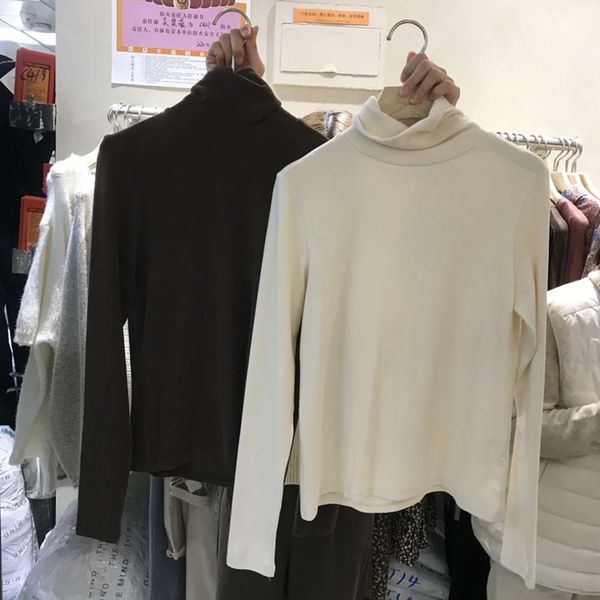 

women's sweaters long sleeve t-shirt autumn and winter korean versatile high thickened inside with base coat pile collar ymbu, White;black
