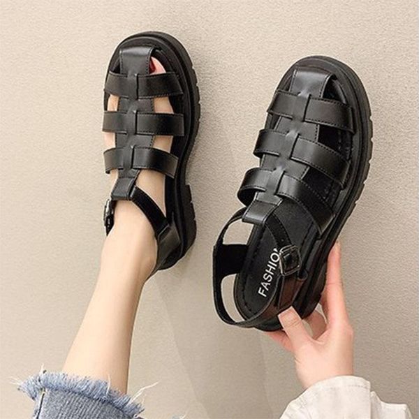 

zomer schoenen dames zapatos verano mujer womens shoes sandals summer 2021vrouwen feminina casual flats buckle strap, Black