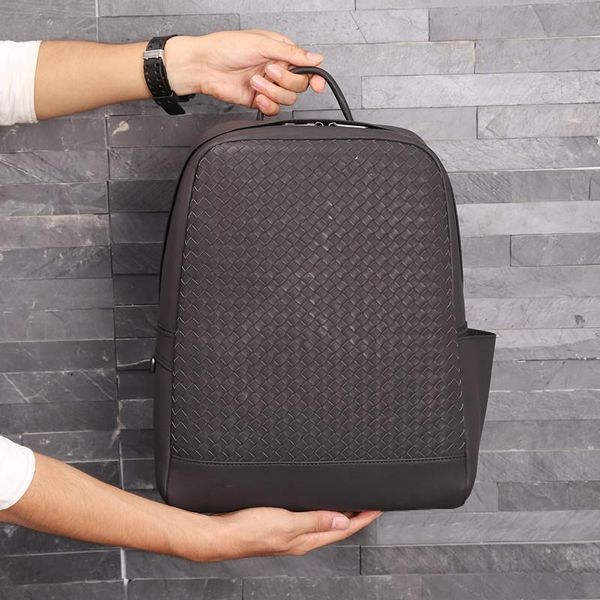

backpack leather braided shoulder couple bag cowhide men large capacity and women general