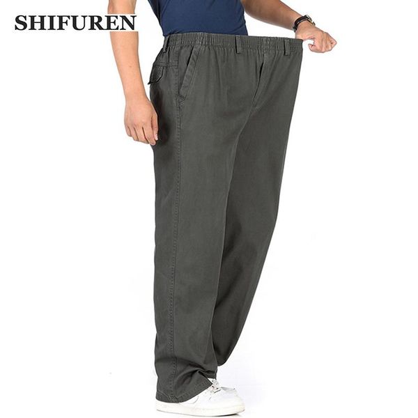

plus size m-6xl men's cargo pants multi pocket casual loose trousers elastic waist military cotton baggy overall, Black
