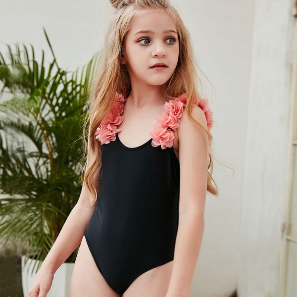 

2021 children's new swimsuit girl's solid one-piece, White;black