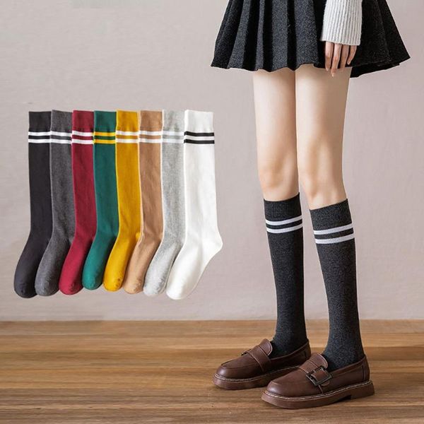 

socks & hosiery jk calf for girls ladies multicolor fashion school long two bar striped stockings warm knee, Black;white