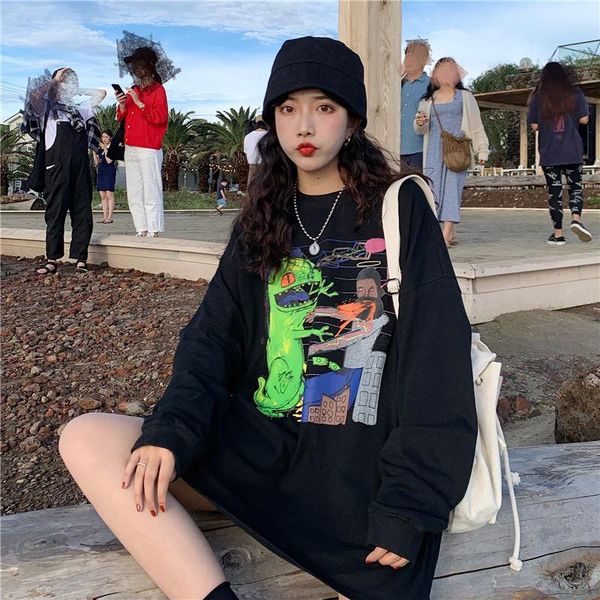 

women's t-shirt cotton t shirt women cartoon print autumn long sleeve woman tshirts korean style clothes mujer camisetas femme t-shirt, White