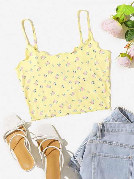 

ditsy floral lettuce trim cami i101#, White